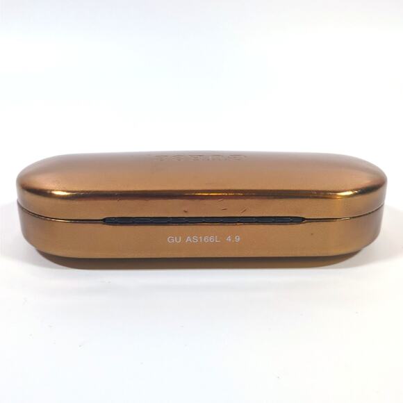 GUESS Gold Hard Eyeglass 6" Clamshell Case Glasses Holder Logo Brown Felt Lining - Picture 3 of 5